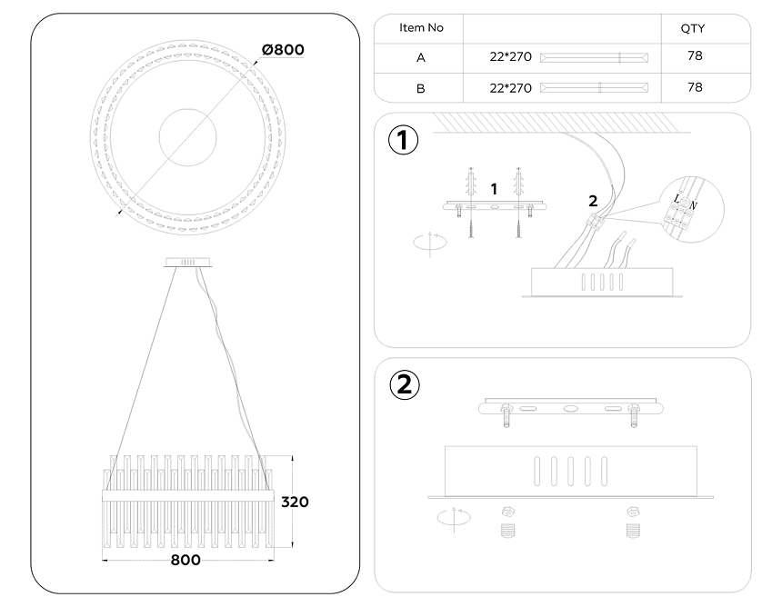 TR5011 CH/CL хром/прозрачный 88W 3000K/4200K/6400K D800*950 (Без ПДУ)